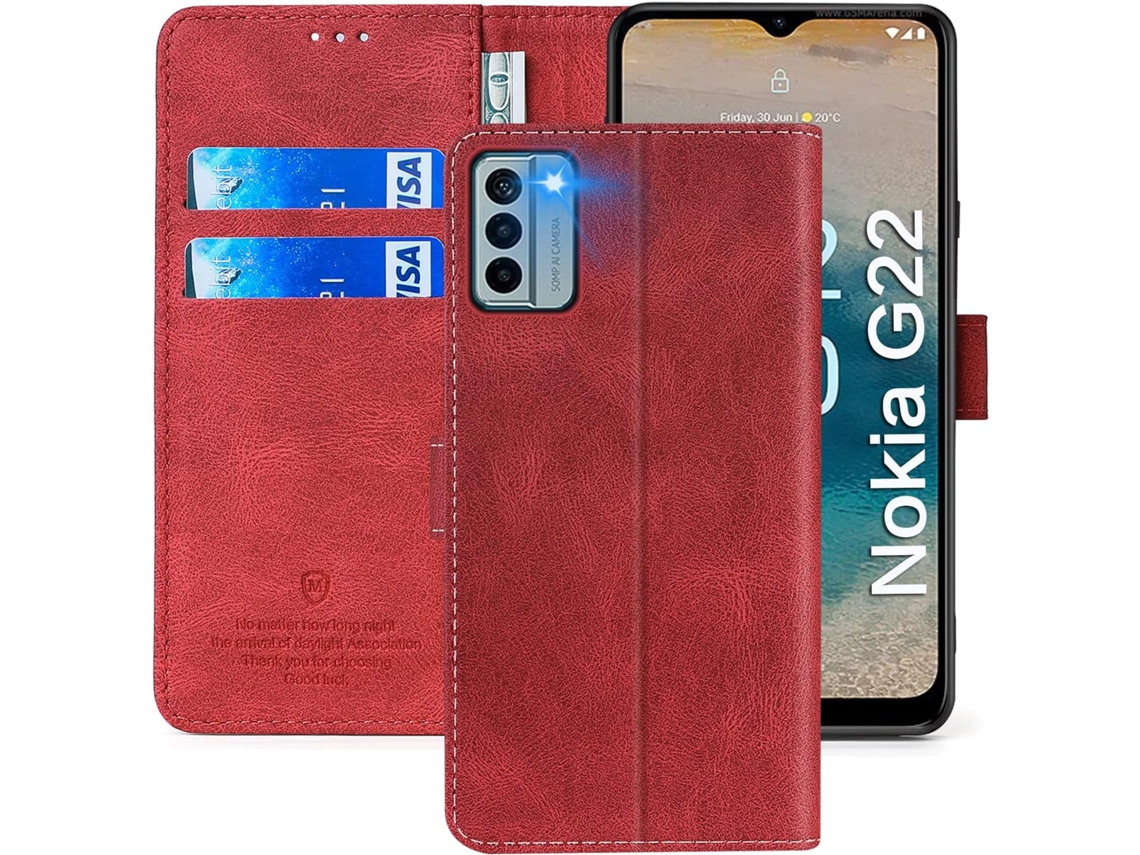 Capa Protetora De Couro Tipo Carteira Para Nokia G22 De 6,5 Polegadas, Capa Protetora Tipo Flip Para Nokia G22 De 6,5 Polegadas, Vermelha