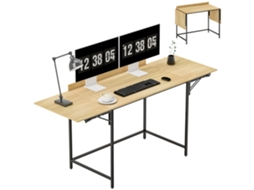 Mesa de computador dobrável com 2 prateleiras deslizantes espaço para monitores pernas de metal construção robusta carvalho+preto BTFORUS