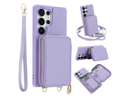 Capa Multifuncional De Couro Para Celular Com Compartimento Para Cartão, .roxo Claro Samsung S23 Ultra