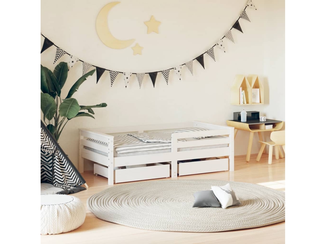 Vidaxl Estrutura Cama Infantil C/ Gavetas 70x140cm Pinho Maciço Branco