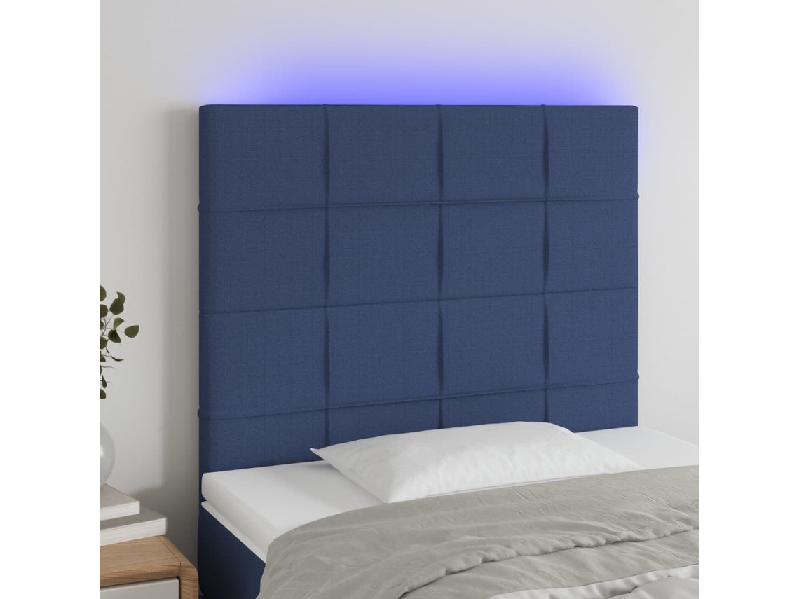 Vidaxl Cabeceira Cama C/ Led Tecido 80x5x118/128 Cm Azul