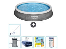 Piscina Inflável Redonda BESTWAY de Conjunto Rápido Estampa de Rattan 396 X 84 Cm Incluindo Bomba Acessórios Cb20