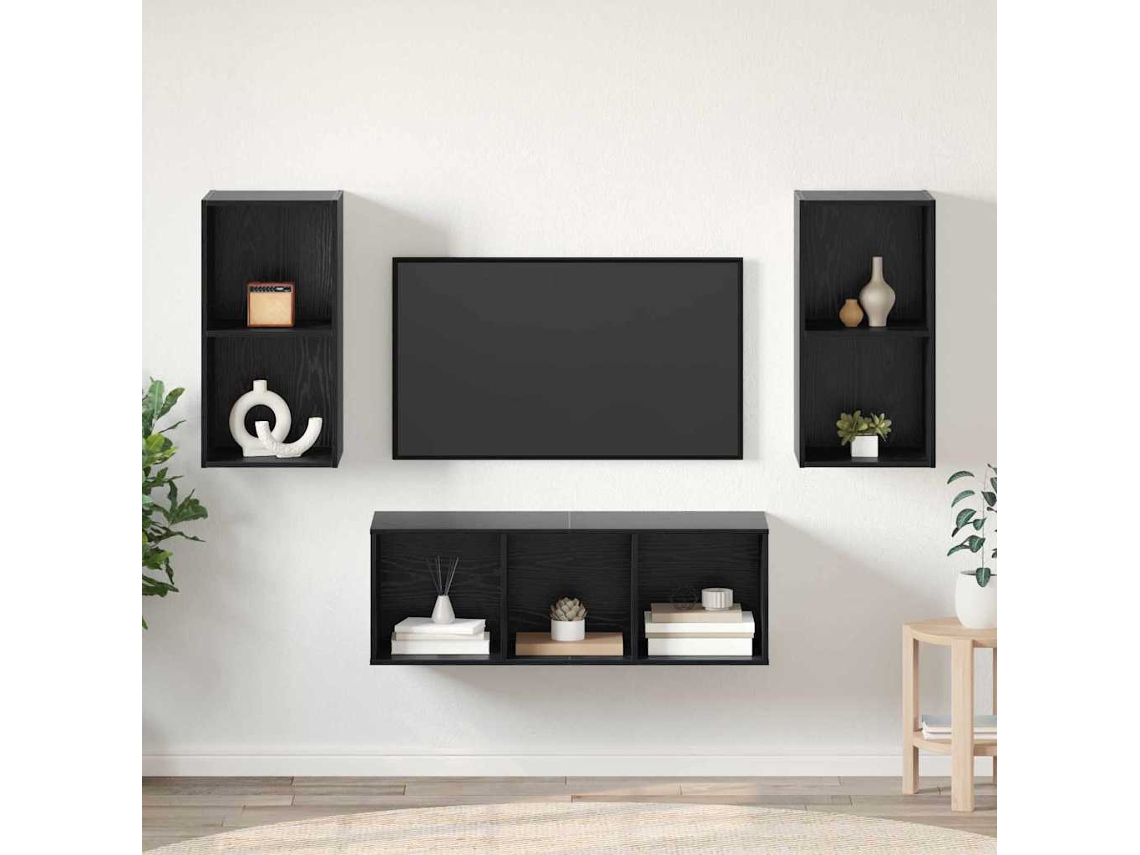 Vidaxl Conjunto De Móvel De Tv 3 Pcs Carvalho Preto Madeira Processada