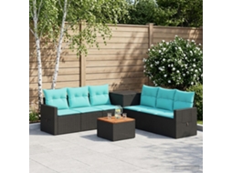 Vidaxl Conjunto De Sofás 8 Unid. Preto E Azul Rattan Poliéster E Aço