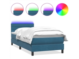 Cama Box Spring com Colchão e Led Azul Escuro Veludo MAISON EXCLUSIVE (80x220 cm)