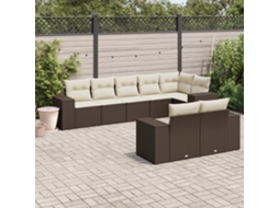 Vidaxl 8 Pcs Conjunto Sofás De Jardim C/ Almofadões Vime Pe Castanho