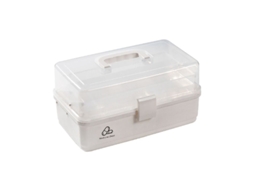 Caixa Organizadora Portátil Para Medicamentos, Maquiagem E Artigos De Papelaria, 32 X 18 16 Cm , Com 3 Camadas. Ideal Escrit Aquaforge (bege)