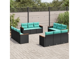 Vidaxl Conjunto De Sofá De Jardim Com 12 Peças E Almofadas Em Rattan Sintético Preto