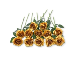 12 Rosas Artificiais Douradas, Flores de Seda Falsas com Hastes Longas, Rosas Artificiais para Casa e Casamento, Banheiro e Festas AQUAFORGE (dourado)