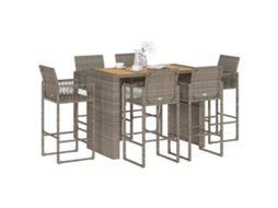 Vidaxl 7 Pcs Conj. Bar Jardim Sem Almofadões Vime Pe/acácia Cinzento