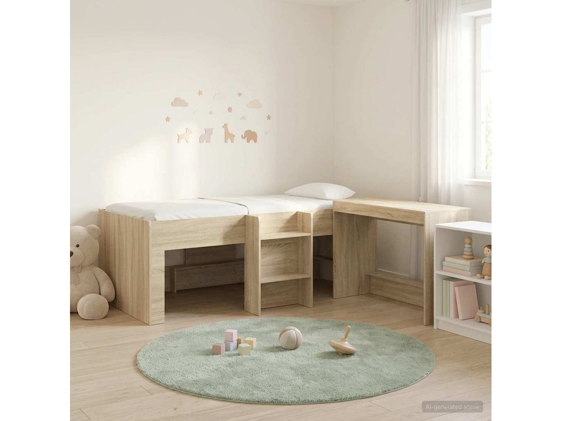 Vidaxl Cama Alta Para Crianças Com Mesa 2 Unid. Carvalho Sonoma