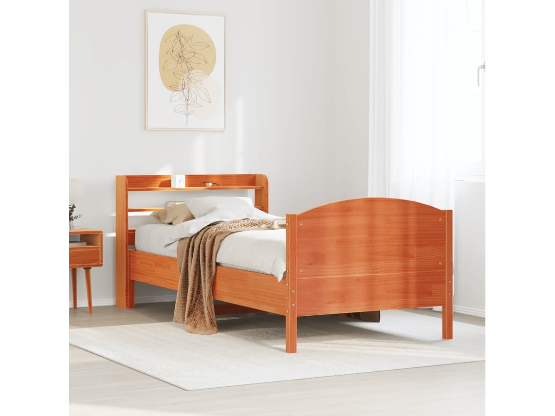 Vidaxl Cama Sem Colchão 100x200 Cm Pinho Maciço Castanho-mel