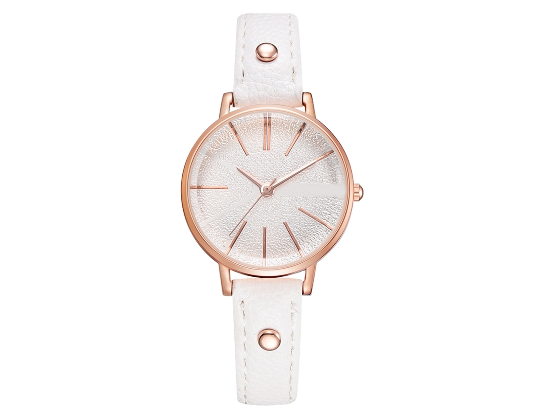 Relógio Feminino Casual de Quartzo Analógico com Pulseira de Pu Branco Elegante e Durável