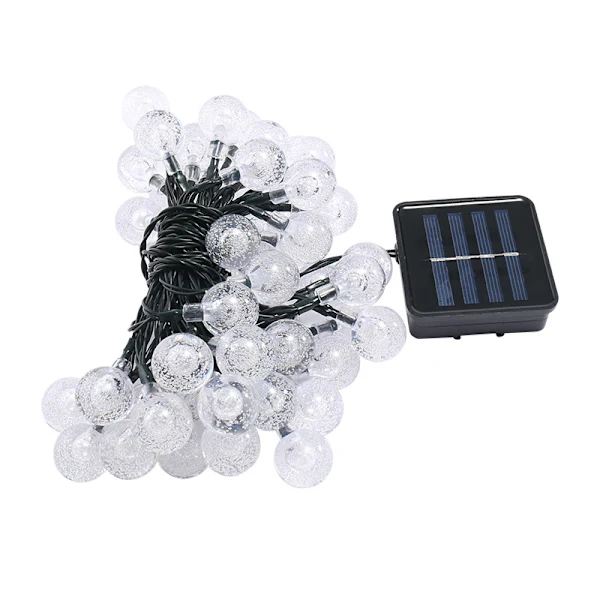 Cordão De Led Com Células Solares E 30 Bolas(6, 50 M), Cabo Verde Escuro, Bateria Preta E Carregamento Solar, Bola Transparente, Branco Quente/ Preto