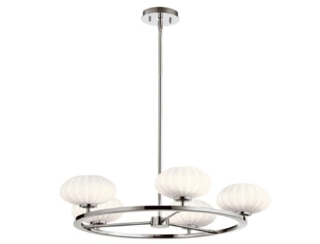 Lustre KICHLER Qn-Pim5-Pc Aço Pim Vidro Opala de Cetim Gravado com Cetim G9 5 Lâmpadas