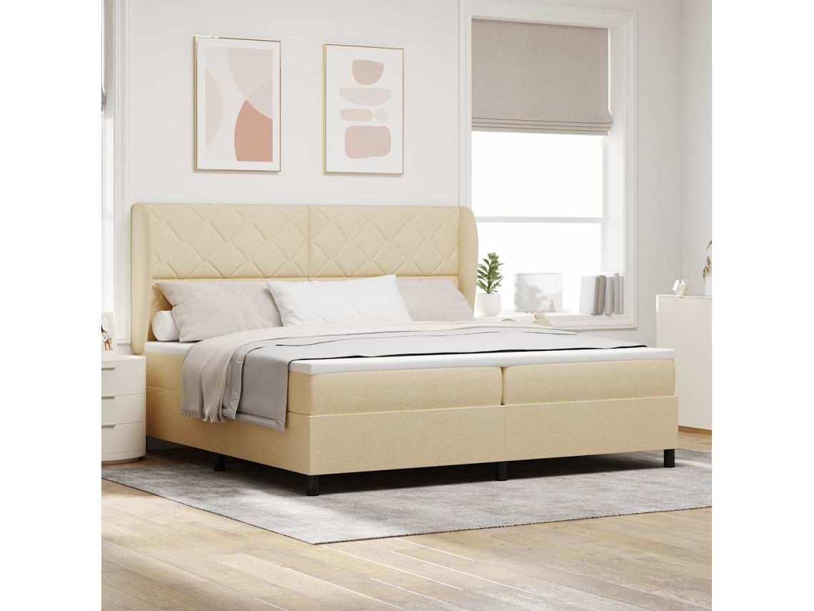 Vidaxl Cama Box Com Cabeceira Creme 200 X 200 Cm Tecido