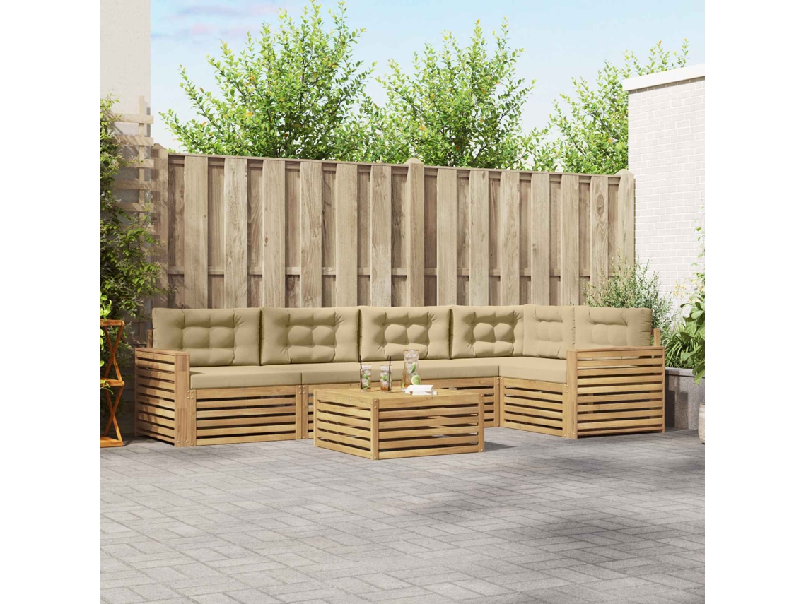 Vidaxl Conjunto De Sofás Para Exterior 6 Unid. Branco E Bege Poliéster