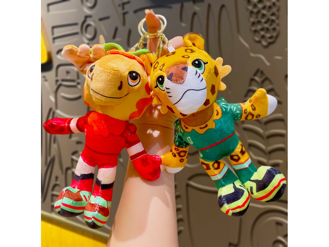 Kit 2 chaveiros pelúcia mascotes copa 2026, alce e leopardo, tecido macio YANYXR