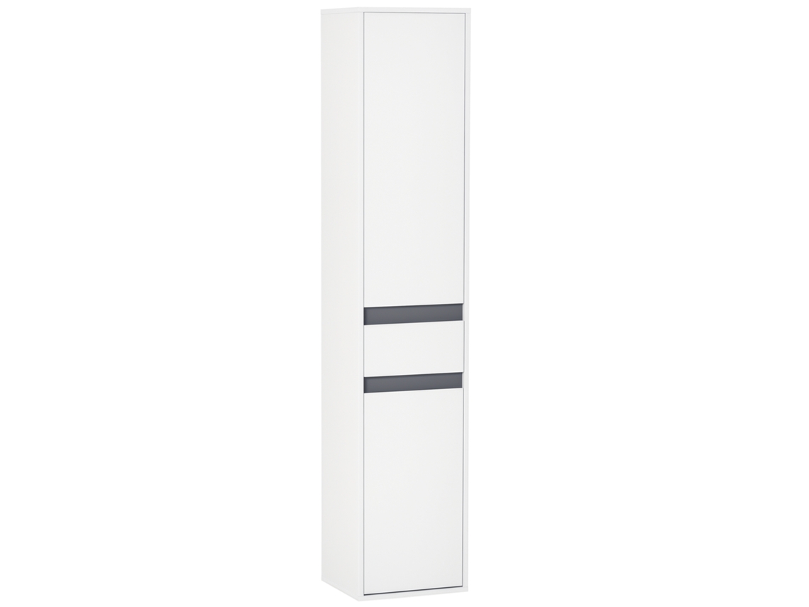 Armário de Banheiro Estilo Contemporâneo com 2 Armários, 3 Prateleiras e Gaveta Deslizante, em Aglomerado, Branco. VISTA