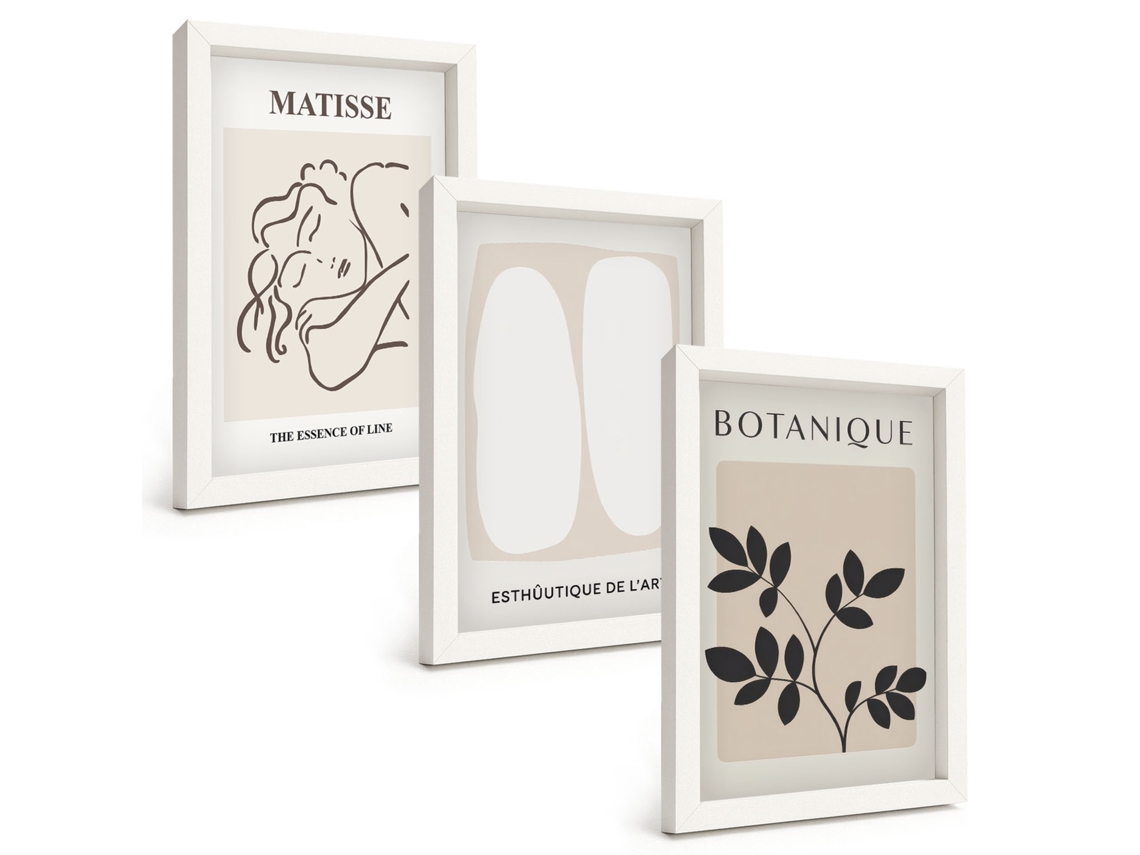 Pinturas Murais Modernas Pinturas Elegantes De Plantas Ao Estilo Matisse Moldura Branca Fotos Para O Corredor Espelharte (3 Peças 20x30 Cm)