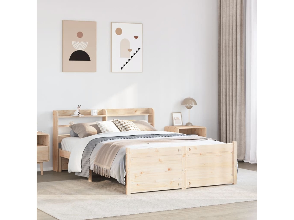Vidaxl Estrutura De Cama C/ Cabeceira 150x200 Cm Pinho Maciço