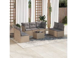 8 Pcs Conjunto De Sofás P/ Jardim Com Almofadões Vime Pe Bege Dkd Home Decor