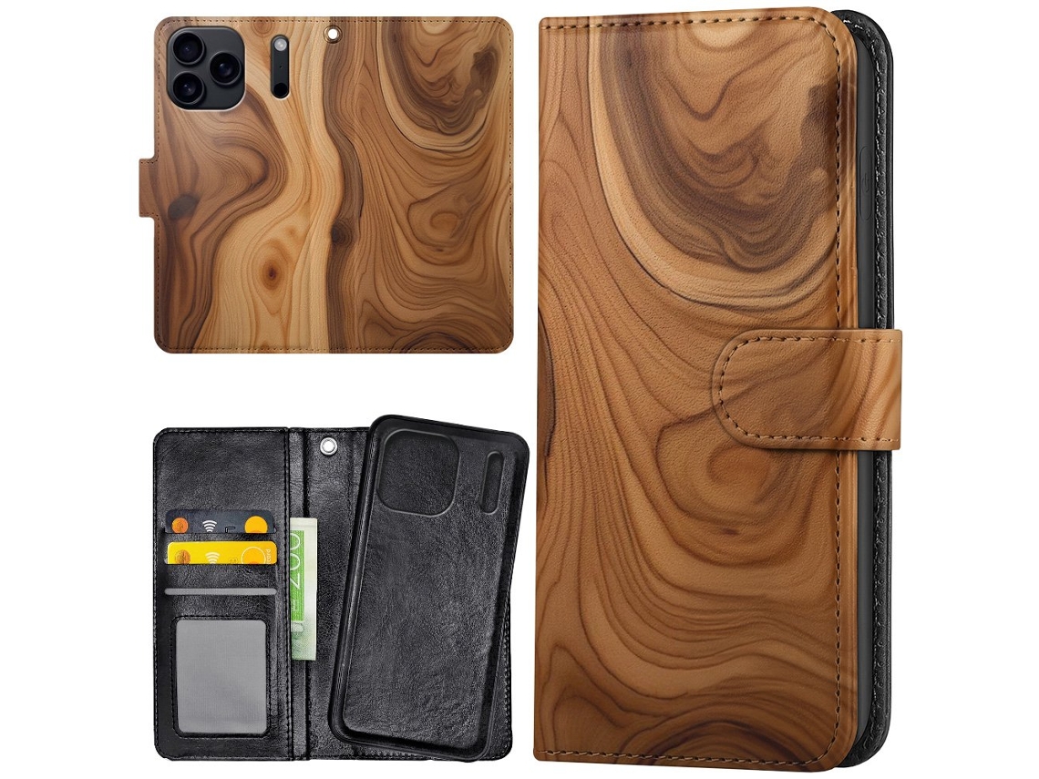 Capa Tipo Carteira/capa De Madeira Para Iphone 17 Pro