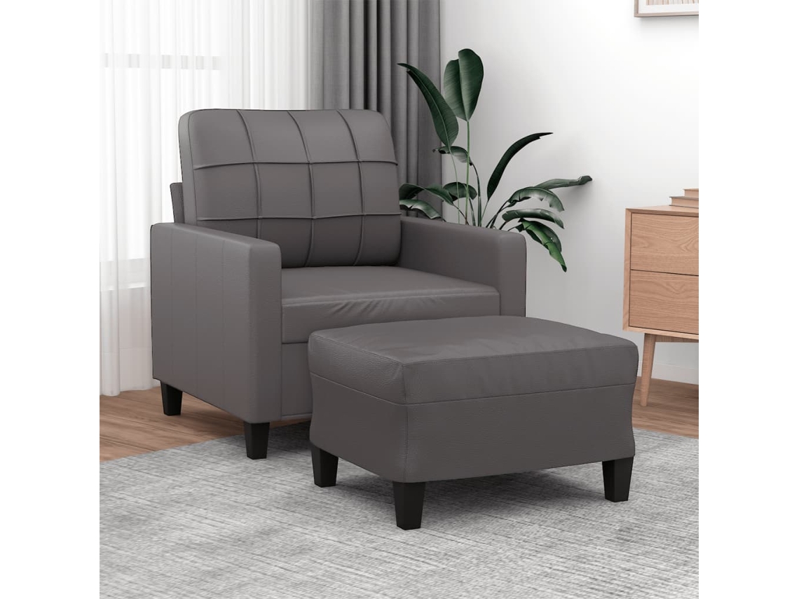 Vidaxl Poltrona Com Apoio De Pés Couro Artificial 60 Cm Cinzento