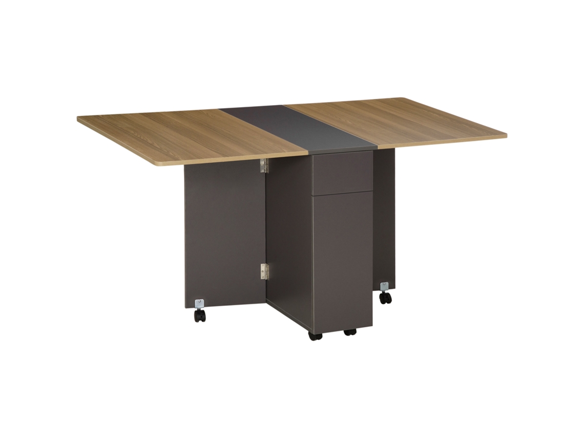 Mesa De Jantar Dobrável Em Aglomerado Com 2 Gavetas E 1 Armário, Acomoda Até 6 Pessoas, 140x76x76 Cm