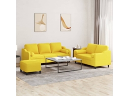 Vidaxl 3 Pcs Conjunto De Sofás Com Almofadas Tecido Amarelo-claro