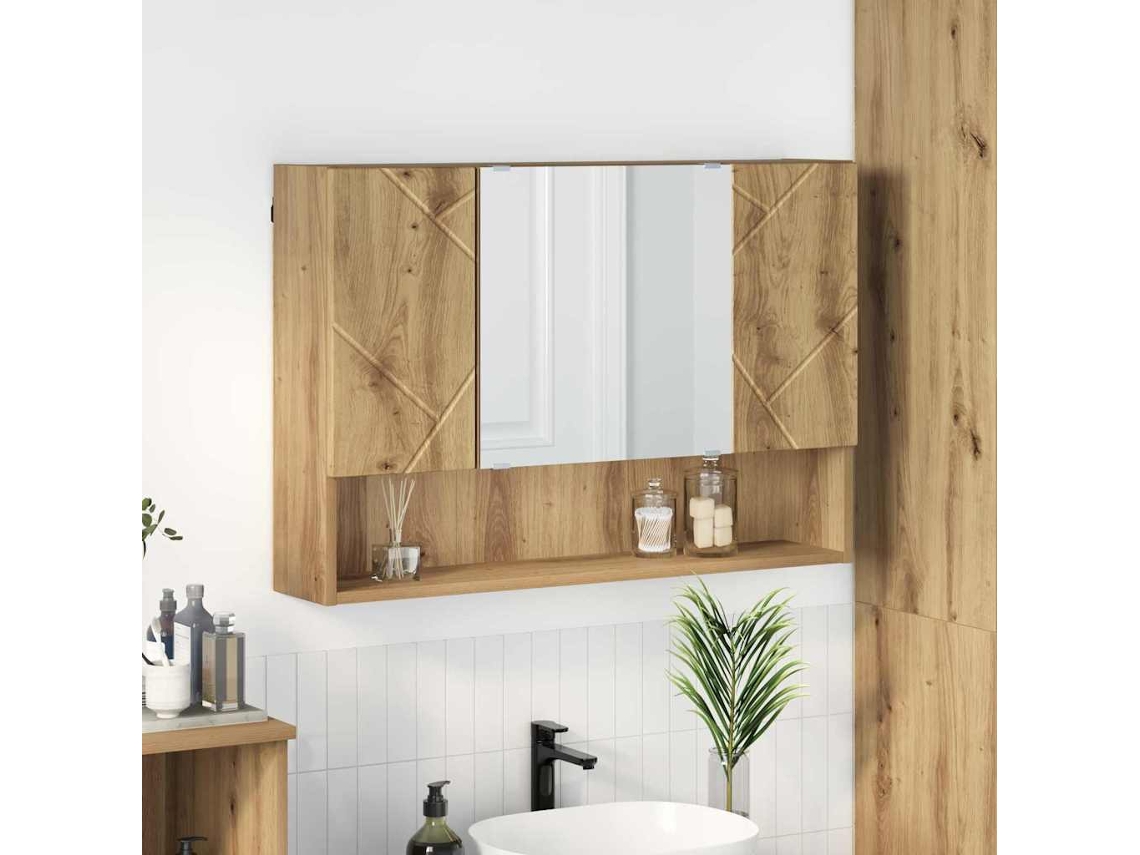 Vidaxl Armário De Espelho Com Porta Carvalho Artesanal 80 X 17 X 55 Cm