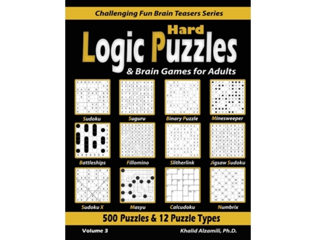 Livro Hard Logic Puzzles Brain Games for Adults de Dr Khalid Alzamili (Inglês)