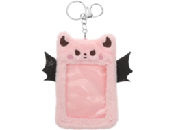 Porta Crachá Decorativo Ultechnovo Em Pelúcia Rosa Com Estampa De Diabo, Com Mosquetão De Liga Metálica Ideal Para