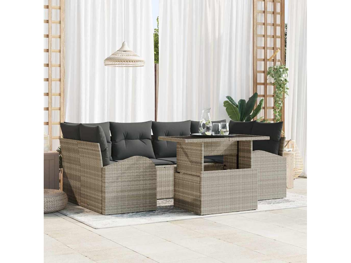 Vidaxl Conjunto De Sofá De Jardim 7 Unid. Cinzento-claro Vime Pe