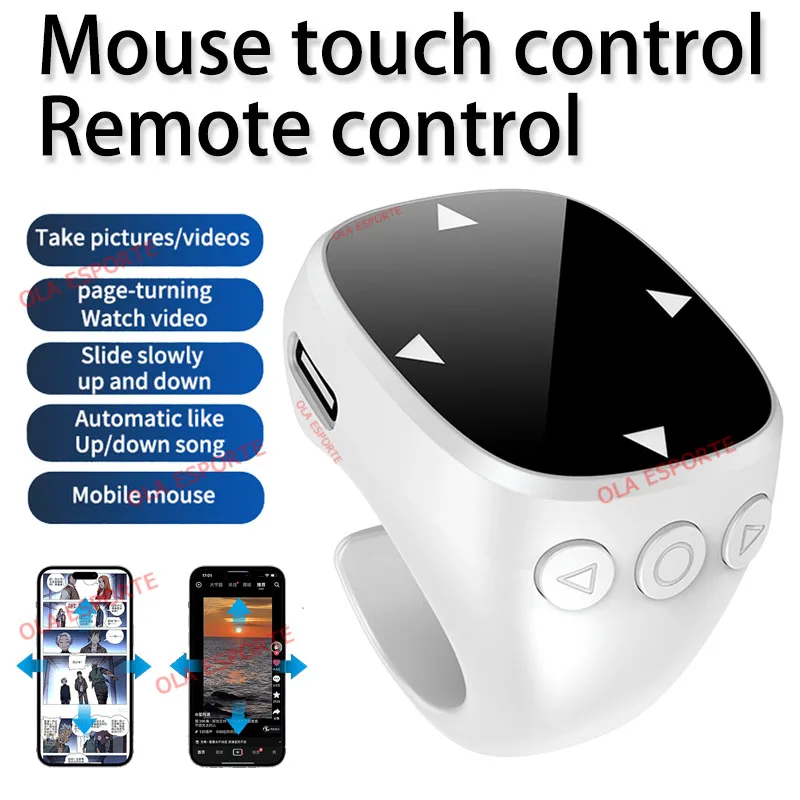 Controle Remoto em Anel, Bluetooth Sem Fio, Mouse para Selfie, Navegador com Virada Automática de Páginas de Vídeo MDUG (prateado)