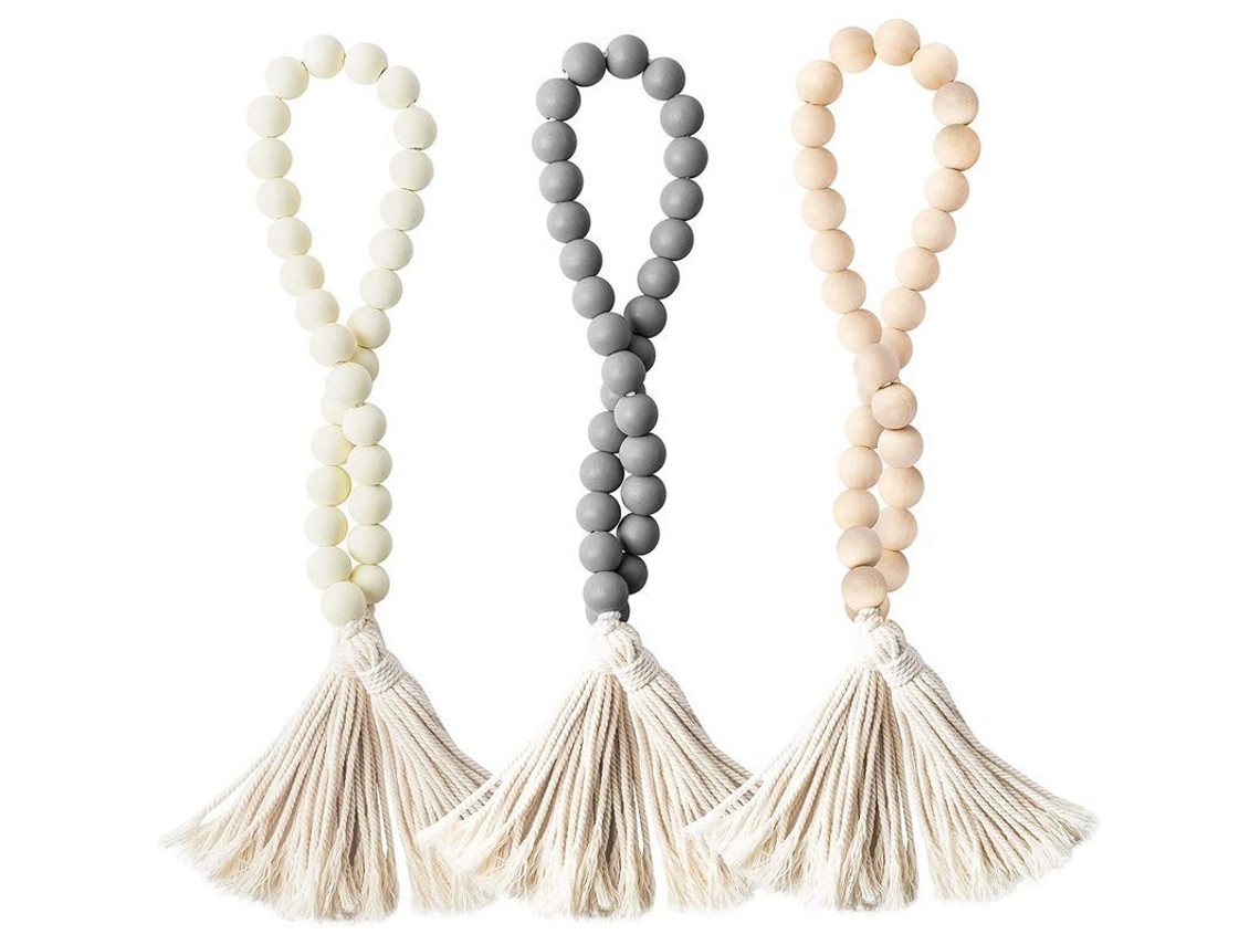 3 Pcs Tassel de Contas de Madeira Nova Line para Decoração | S/MARCA