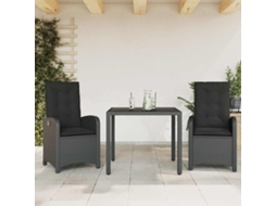 Vidaxl 3 Pcs Conjunto De Jantar P/ Jardim C/ Almofadões Vime Pe Preto