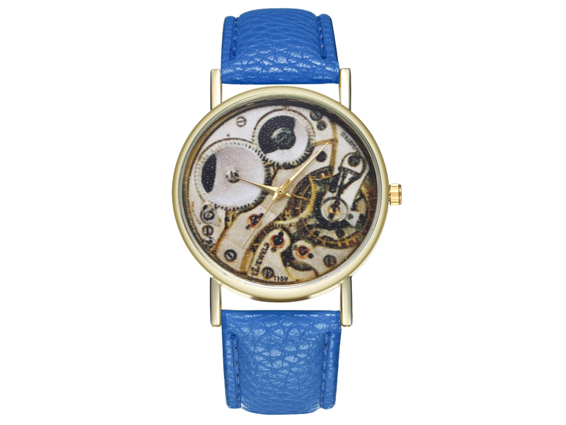 Reloj De Cuarzo Unisex Con Correa De Cuero Pu Zhoulianfa Dial Redondo Azul