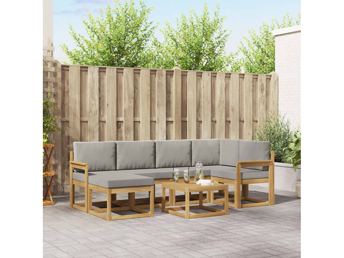 Vidaxl Conjunto De Sofás Para Exterior 7 Pcs Branco E Cinzento-claro