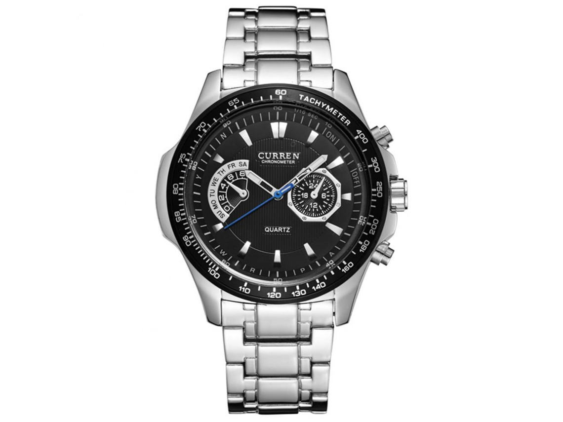 Reloj De Pulsera Hombre De Acero Inoxidable Cuarzo Impermeable Blanco Negro