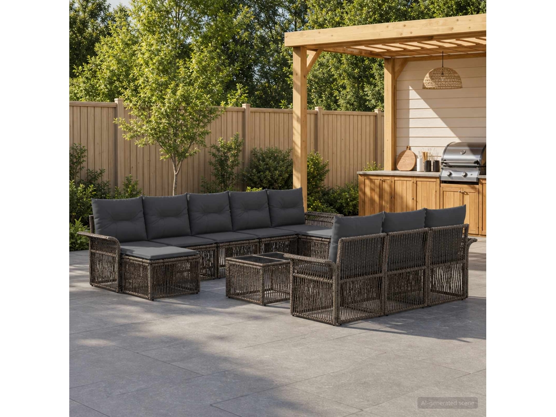 Vidaxl Conjunto De Sofá De Jardim 11 Unid. Cinzento Vime Pe