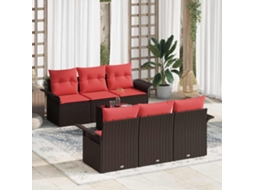 Vidaxl Conjunto De Sofá De Jardim 7 Unid. Bege E Vermelho Vime Pe