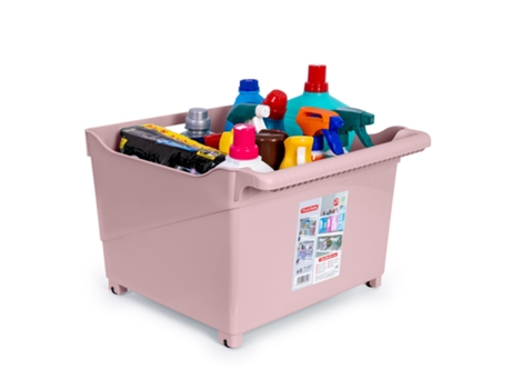 Cesto Organizador com Rodas Nº 5 Ideal Debaixo do Lavatório PLASTIC FORTE (Rosa)