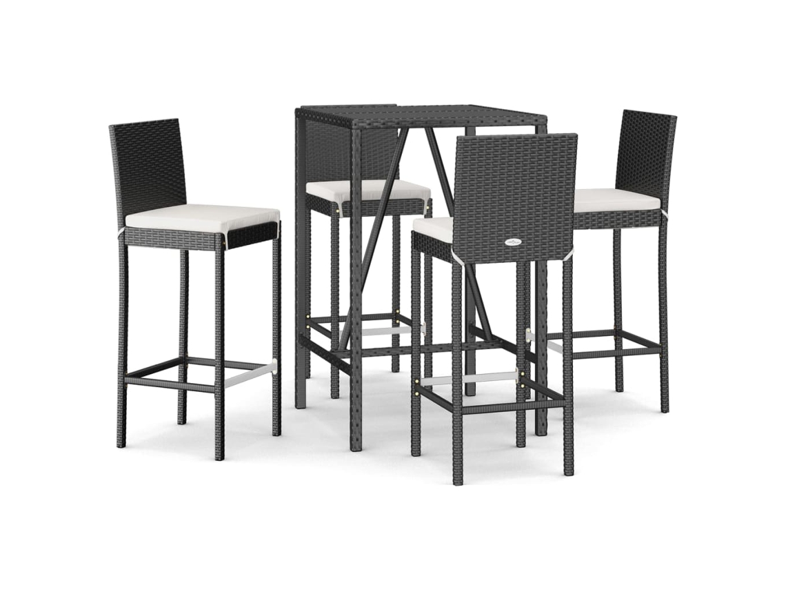 Conjunto 5 de Bar P/ Jardim com Almofadões VIDAXL Vime Pe Preto
