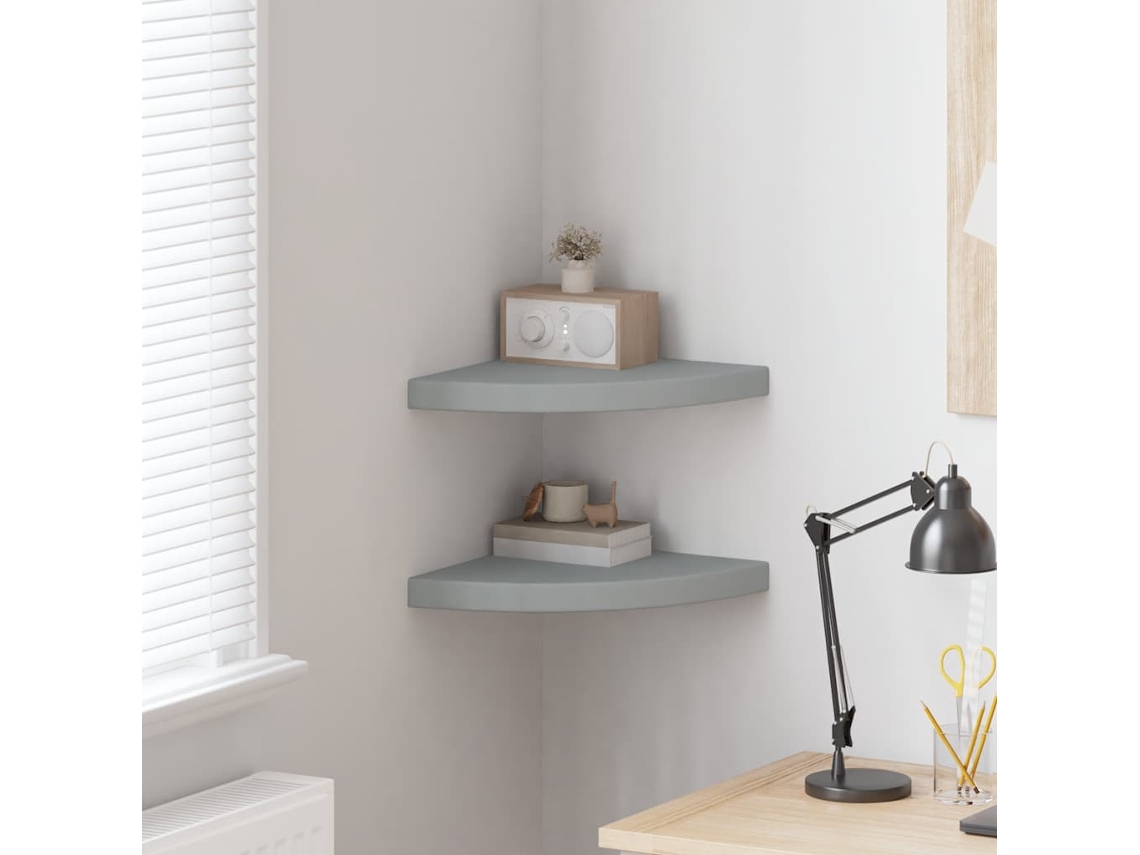 Vidaxl Prateleiras De Canto Suspensas 2 Pcs 35x35x3,8 Cm Mdf Cinza