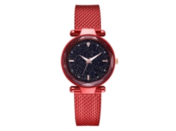 Relógio de Pulso Feminino de Quartzo com Pulseira de Silicone Casual Red Dial Redondo