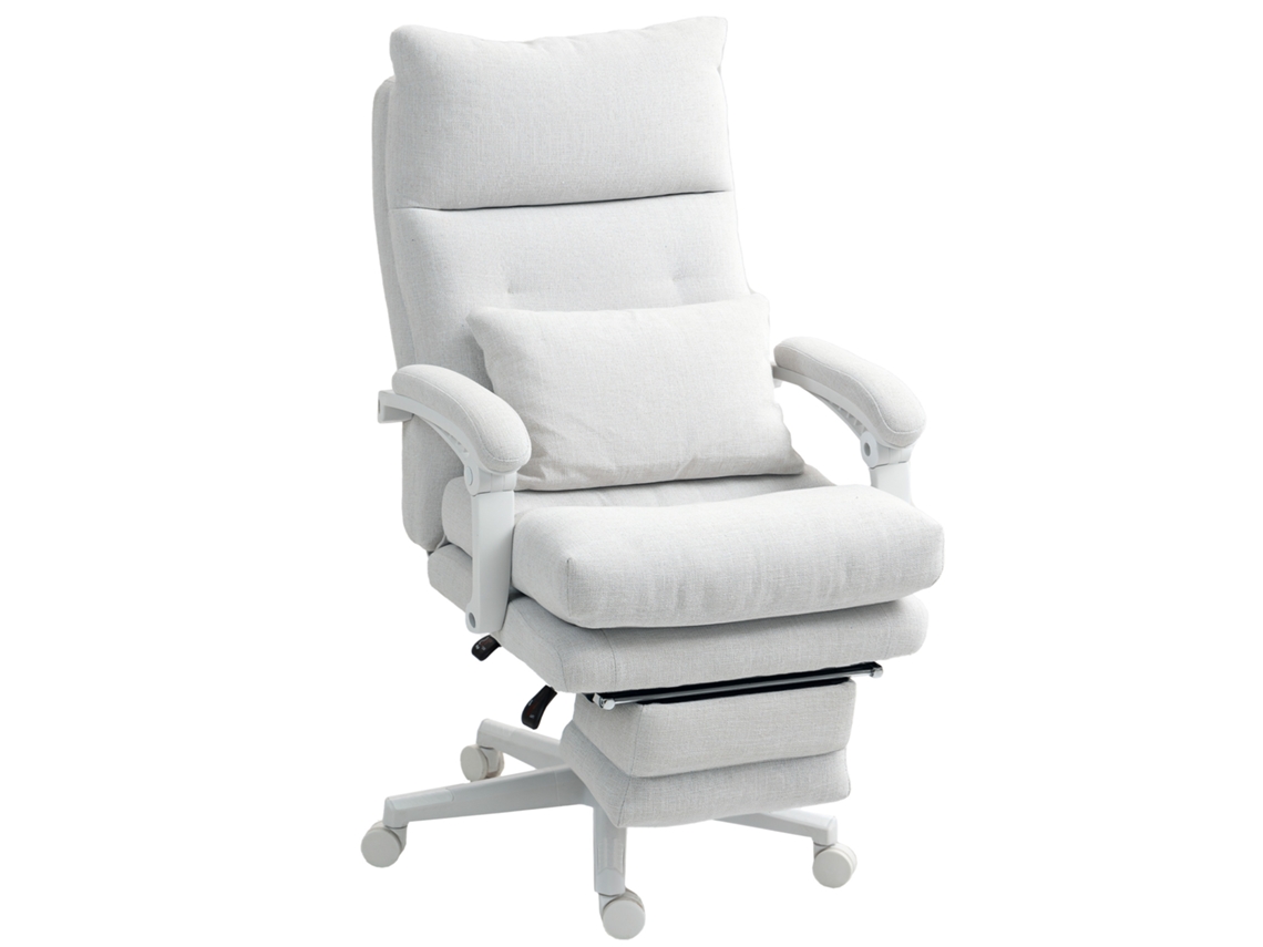 Poltrona rolante com aparência de linho, ajustável, reclinável a 160°, com apoio de pés, branco creme BTFORUS