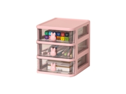 Caixa Organizadora De Escritório De Plástico Transparente Com 3 Gavetas Com Alça Coelho Rosa 13,4x17x16cm