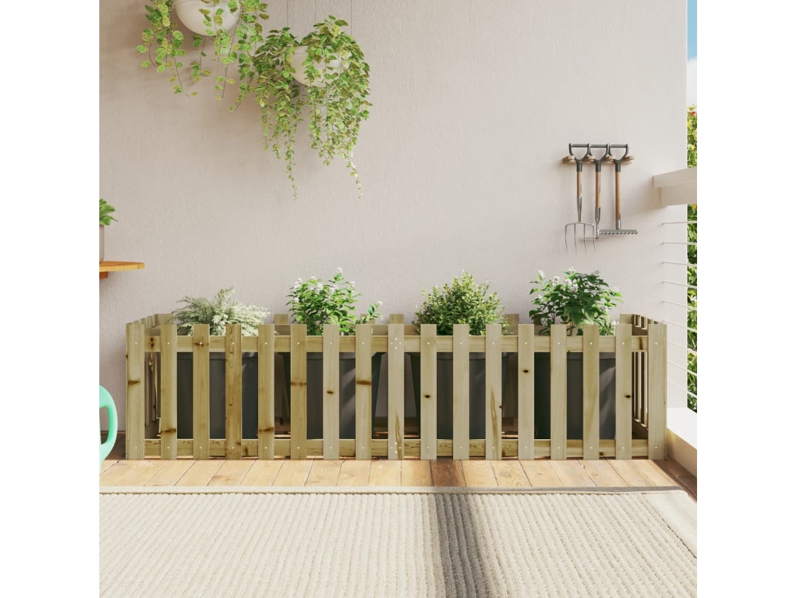 Vidaxl Canteiro Elevado C/ Design Cerca 200x50x50 Cm Pinho Impregnado