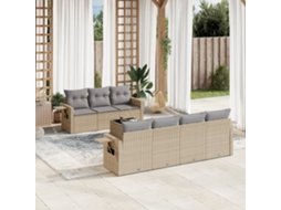 Conjunto de 8 Sofás para Jardim com Almofadas Vime Pe Bege Dkd Home Decor